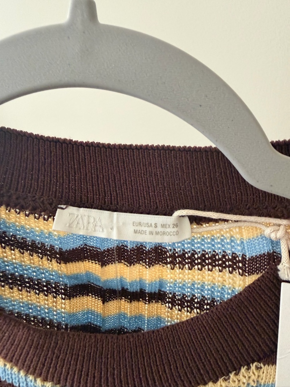 NWT Zara Ribbed Stripe Knit Tee | Blue Brown Cream | Size S - Picture 2 of 2